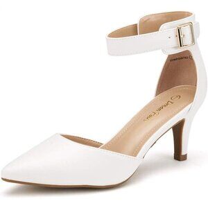 Dream Pairs Women's White Pu Faux Suede pointed Toe Kitten Heels Pumps Shoes